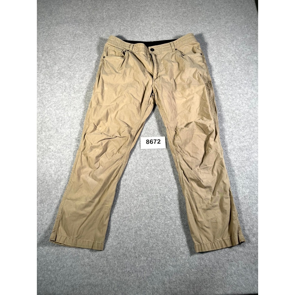 Swiss Tech Pants Mens 36x30 Khaki Cotton Stretch Articulated Knee Straight Leg